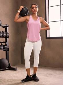 Powerista Solid Color Hollow Splice Racerback Sports Tank Top - Baby Pink - View 6