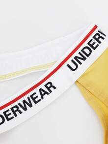 SHEIN DrisQ Men's Letter Print Contrast Trim Sexy Briefs - Yellow - View 7