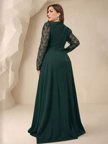 Coutiva Plus Size Elegant Dark Green Bubble Bead Contrast Lace A-Line Dress Formal Party Wedding Spring - Dark Green - View 2