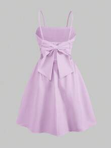 SHEIN Girlism Vestido de tirantes finos con lazo decorativo en la espalda de unicolor para niña preadolescente - Púrpura malva - Ver 3