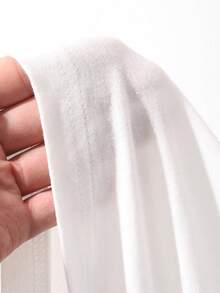 FRIFUL Women's Summer Solid Color Round Neck Short Sleeve Mesh Patchwork Sheer T-Shirt - White - View 3