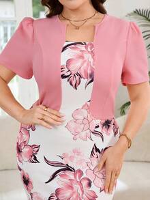SHEIN Clasi 大尺碼 2 合 1 修身花卉印花緊身洋裝 - 粉色 - 查看 10