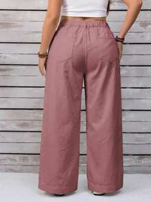 EMERY ROSE Plus Size Women Loose Button Front Wide Leg Casual Jeans - Dusty Pink - View 3