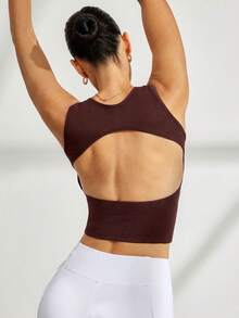 Activina Women's Solid Color Seamless Backless High Elasticity Sports Tank Top, Summer - Brown - View 6