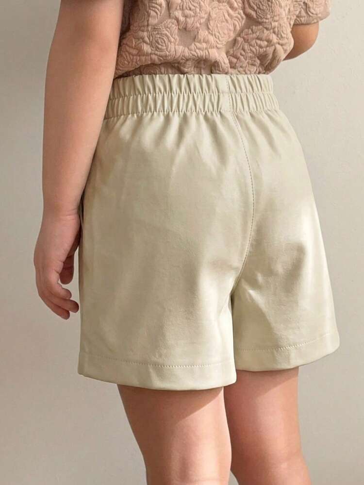 Young Girl Plain Casual Versatile Pocket Shorts, Suitable For Daily Wear