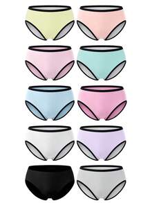SHEIN Bộ 5 chiếc quần lót nữ kiểu dáng tối giản, ngọt ngào, thoải mái và mềm mại, phối màu tương phản, dành cho các bạn trẻ. - Nhiều màu - Xem 5
