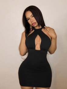 BamGleam 女士露背吊带迷你紧身连衣裙，饰有链条装饰 - 黑色 - 查看 5