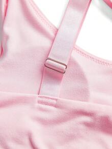 Bralution Pink High Elasticity Padded Oblique Shoulder Cutout Sports Bra For Women - Pink - View 4