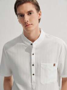 Manfinity CityGents Camisa de manga corta de unicolor y diseño sencillo para hombres, para salir, vacaciones - Blanco - Ver 2