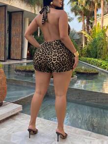 Slaydiva Plus Size Women's Brown Summer 70's Party Rave Holiday Sheer Crochet Front Criss-Cross Tie Detail High-End Elegant Long Knit Maxi Dress - Multicolor - View 3
