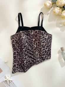 Bare Chapter Leopard Print Button-Up Sexy Camisole - Multicolor - View 8
