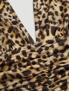 Sweetra Plus Size Women's Leopard Print V-Neck Halter Backless Ruched Double Ruffle Hem Mini Dress,Elegant For Brown,Summer,Beach,Vacation,Holiday,Commute - Brown - View 7