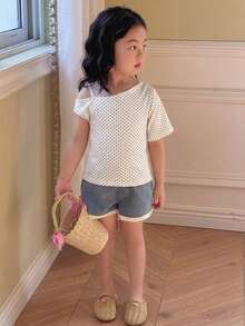 Dazy Kids Young Girls Round Neck Knit Printed Short Sleeve T-Shirt, Summer - White - View 5