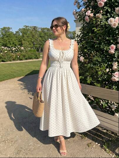 SHEIN MOD Plus Size Women's Polka Dot Bow Ruched Dress,Clothes For Elegant Dresses For Women,Sexy Dress Party Dress, Women's Eve Dresses,Holiday Outfits For Women,Vacation,Floral Dress For Women,Summer Dress,Polka Dot Fw,Date Dress,Looks Of Party, White Polka Dot Dress, Milkmaid Dresses, Vintage Polka Dot Dress, Picnic Dresses