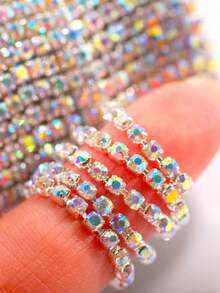 1m/3m/10m Single Row Rhinestone Chain, Multipurpose DIY Crystal Claw Chain For Clothing, Shoes, Bags Decoration - Silver AB - View 6