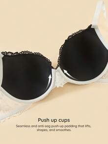 Bralution Soutien-gorge push-up à armatures avec dentelle romantique contrastée pour femmes grandes tailles - Noir et Blanc - Voir 5