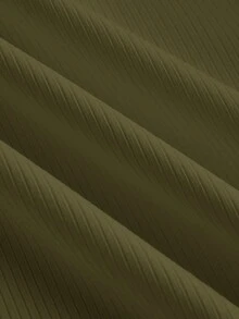 Slaydiva Plus Size Solid V-Neck Short Sleeve Fitted Summer Comfortable T-Shirt Date Going Out Night Olive Green Sexy - Army Green - View 4