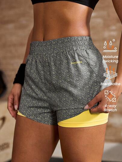 Powerista Quần short thể thao hai lớp in họa tiết dành cho nữ