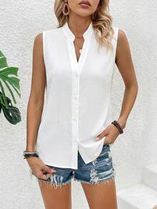 Zayélia Áo không tay nữ mùa hè màu trắng 100% cotton, áo kiểu thường ngày đi du lịch, phù hợp mặc hàng ngày, đi chơi, đi làm, đa năng và thời trang - trắng - Xem 3