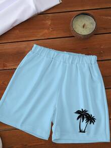 Young Boys Set Of Summer Casual, Breezy, Coconut Tree Print Short-Sleeved Shirt And Shorts For Boys. - Multicolor - View 8