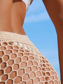 Swim Mod Váy đi biển hở móc mới mùa hè cho nữ có dây rút, trang trí hình sao biển phong cách kỳ nghỉ - Màu be - Xem 2