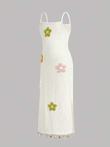 Young Girl Casual Vacation Textured Colorful Embroidered Dress With Tassel Pendant - Apricot - View 5
