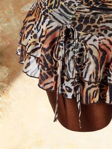 Amplova Women's 2-Piece Leopard Print Sexy Tie-Dye Halter Top And Ultra Low-Rise Mini Skirt Set - Multicolor - View 8