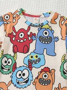 Cozy Pixies 2pcs Baby Boy Cartoon Pattern Knit Soft Round Neck Short Sleeve Top And Elastic Waist Pants Set - Multicolor - View 5