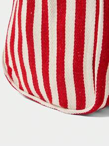 SHECARRY Women's Fashion Red And White Striped Contrasting Canvas Tote Bag, Island-Style Palm Tree Embroidered Shoulder Bag, Casual Light And Large-Capacity Beach Bag, Suitable For Summer Vacation And Daily Shopping - Red - View 7