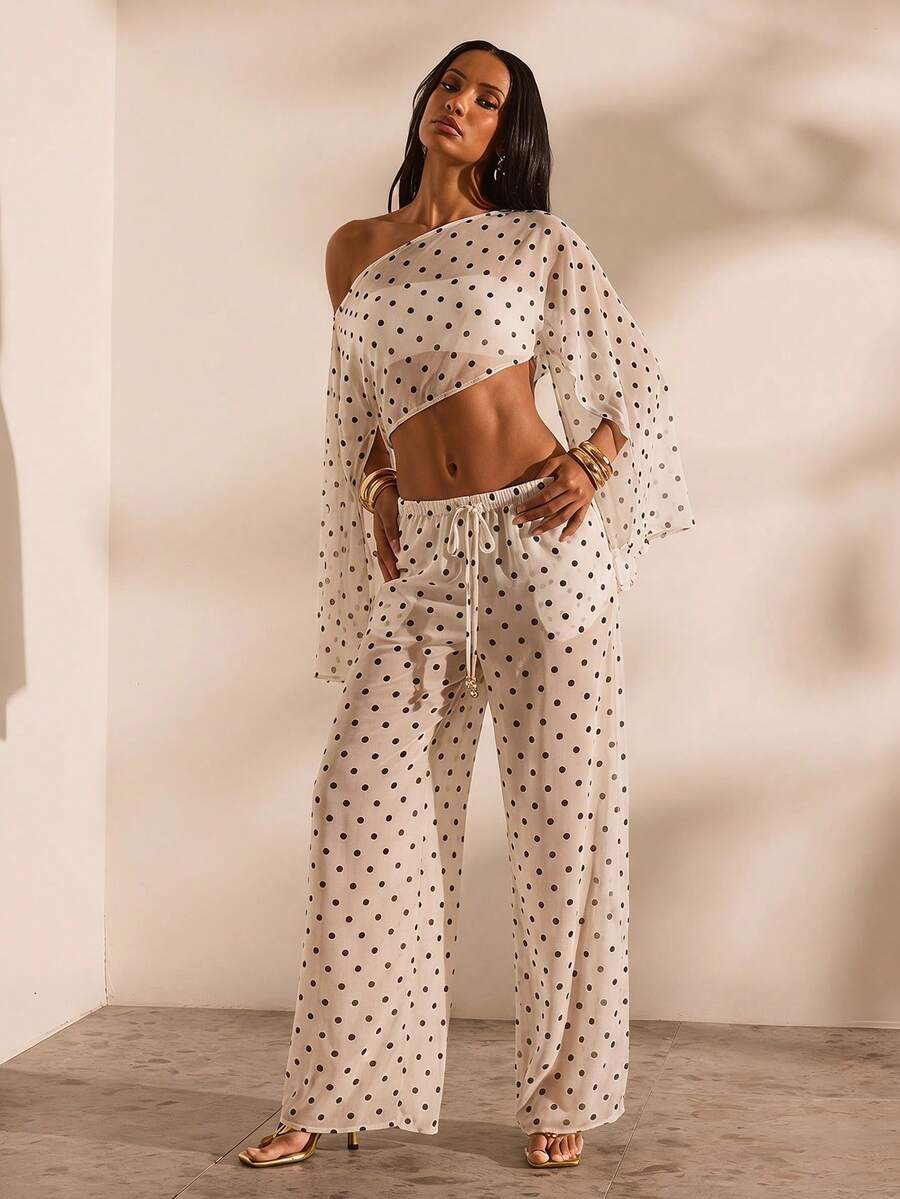 Opulessa Women's Loose Straight Leg Printed Pants, Suitable For Spring/Summer Vacation - White - View 1