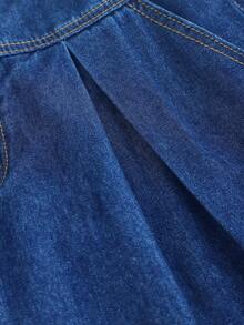 SHEIN Girlism Teen GirlLoose Fit Ruffled Hem Dark Blue Denim Jeans - Medium Wash - View 3