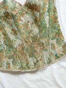 Soleia Áo croptop quây ngực kiểu cung đình cổ điển dành cho nữ, in họa tiết hoa jacquard nhiều màu sắc, có cúc và dây buộc phía sau. - màu xanh lá - Xem 6