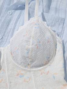 Myrelith French Floral Lace Camisole Bra, Fashionable Thin Seamless Wireless Undershirt - White - View 6