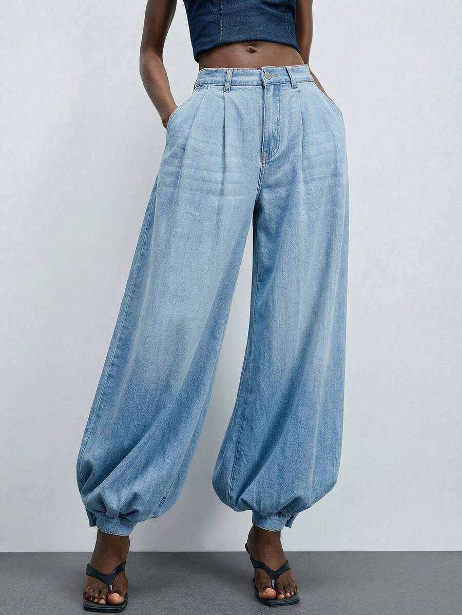 Maija Quần jeans nữ đơn sắc tối giản mặc hàng ngày - Màu xanh lam - Xem 1