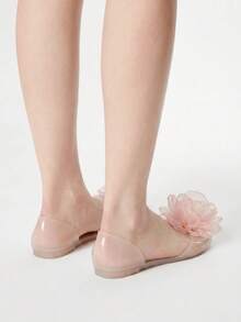 ROMWE Kawaii Women's Summer Flat Flower Sandals, Beach Travel Vacation Jelly Shoes, Crystal Plastic Beach Slippers, Open Toe Slip-On - Pink - View 3