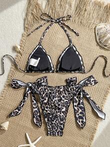 Swim Vcay Women's 2pcs Ditsy Floral Ruffled V-Neck Halter Tie Bikini Set Set, Summer - Multicolor - View 2
