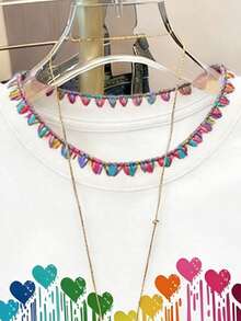 Resyla Women's Graphic Tee, New Summer Design, Colorful Heart & Teeth Pattern, Sweet Outdoor Date, Women's Short Sleeve T-Shirt - Multicolor - View 4