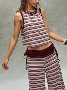 Bohemela Bộ 2 món gồm áo tank top dệt kim kẻ sọc và quần ống đứng dành cho nữ. - Nhiều màu - Xem 2
