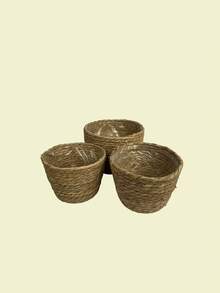 3PCS Straw Pot, Minmalist Soiid Coior Plant Container For Home - brown - View 7