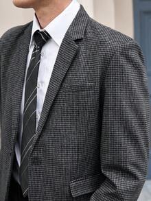 Officeau 男士 Old Money 風格深灰色千鳥格西裝外套，適用商務正式/晚宴場合 - 深灰色 - 查看 6