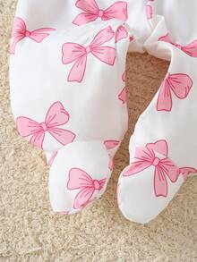 (Envío de 1 set aleatorio de 5 sets) Conjunto de manga larga y pantalones de punto suave y lindo con estampados de moño, conejo, corazón y floral, mejor regalo para recién nacidos, cómodo para usar en casa, adecuado para todas las estaciones - Multicolor - Ver 6