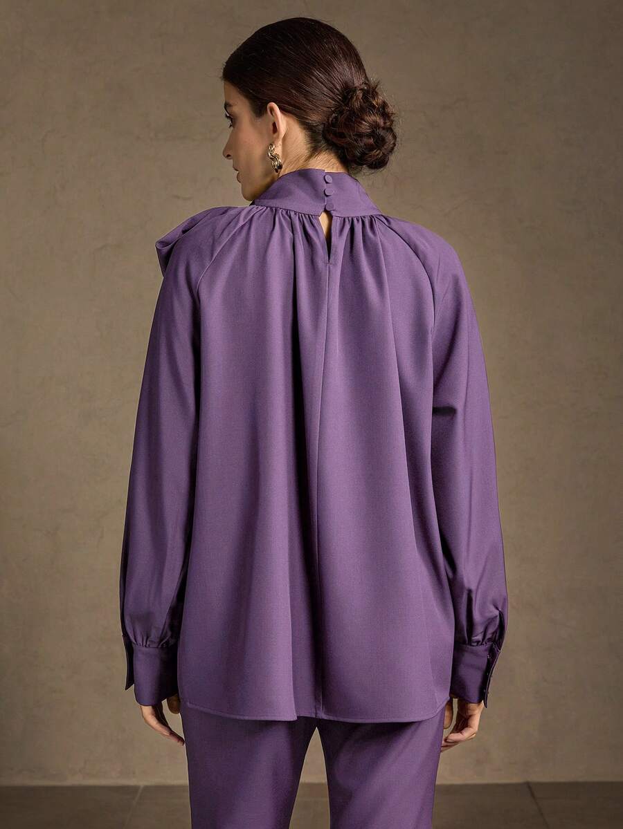 MOTF PREMIUM WOMEN'S ELEGANT OVERSIZED BOWKNOT RUCHED LANTERN SLEEVE TOP - Purple - View 2
