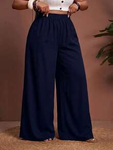 Veslaya Pantalones casuales de talla grande azul marino, adecuados para el verano - Multicolor - Ver 4