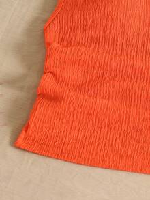 Teenage Girls Two Pieces Set,Casual,Elegant,Cute,Parties,Vacation,Green,Orange Knitted Jacquard Pullover Vest And Double-Layer Cake Skirt Summer - Multicolor - View 4