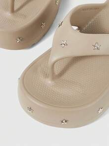 ROMWE Grunge Punk Women's Shoes Light Khaki Rock Punk Sandals, Summer Open-Toed Rivets Gothic Beach Roman Flip-Flops Summer Shoes - Grey + rivet - View 4