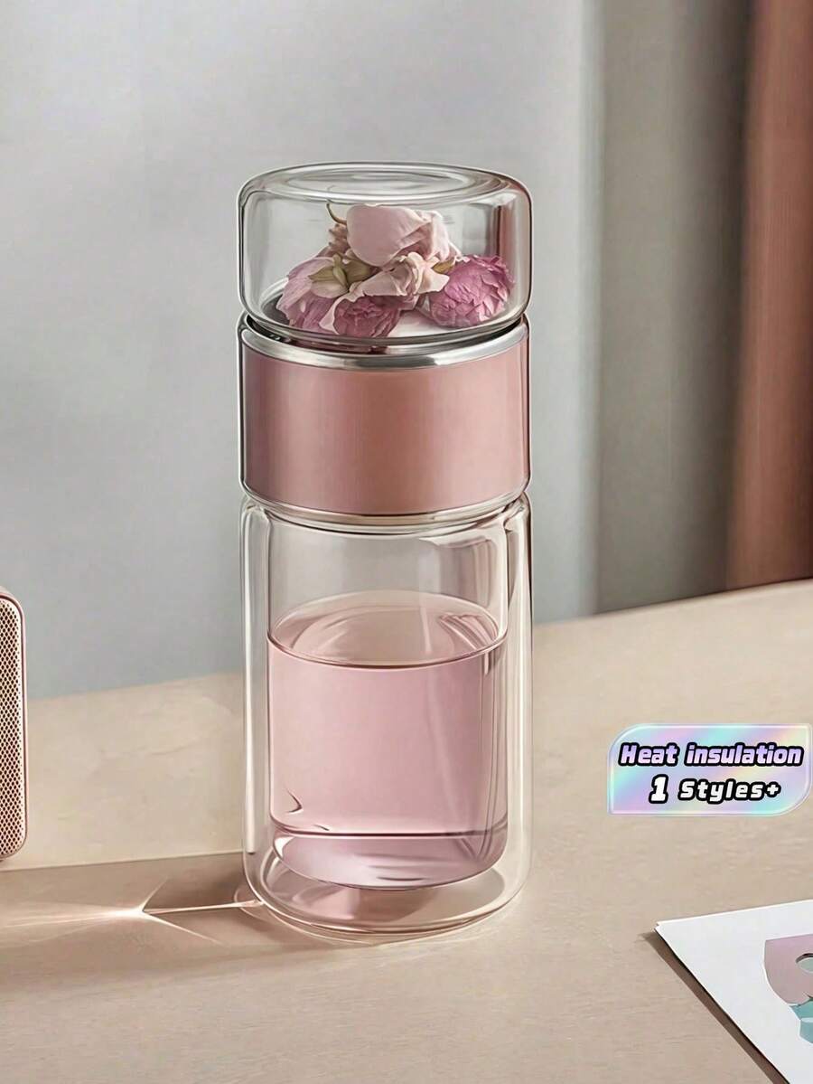 1 Tea Separation Glass Teapot, Double-Layer Wall, Thick, Heat-Resistant, Practical Teapot With Tea Separation Function, Portable Tea Maker, Borosilicate Glass, Leak Proof, Independent Tea Compartment, Suitable For Cold And Hot Drinks, Travel, Office, And Home Use, - Multicolor - View 1