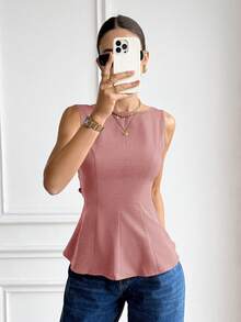 Serisse Women's Solid Color Backless Tie Knot Sleeveless Shirt - Dusty Pink - View 7
