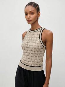 Top de punto abierto de ganchillo con cuello halter sin espalda MAIJA - Caqui - Ver 7