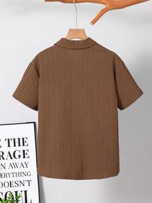 SHEIN 男童纯色简约休闲短袖梭织衬衫 - 棕色 - 查看 2