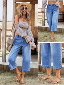 SHEIN Holidaya Plus Size Casual Loose Fit Jeans With Belt Loops And Pockets - Blue - View 3